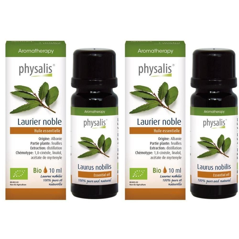Deux flacons d'huile essentielle de Laurier Bio Physalis, 10 ml.
