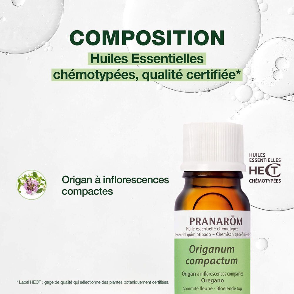 Flacon d'huile essentielle d'Origan compactum Pranarôm, qualité HECT.