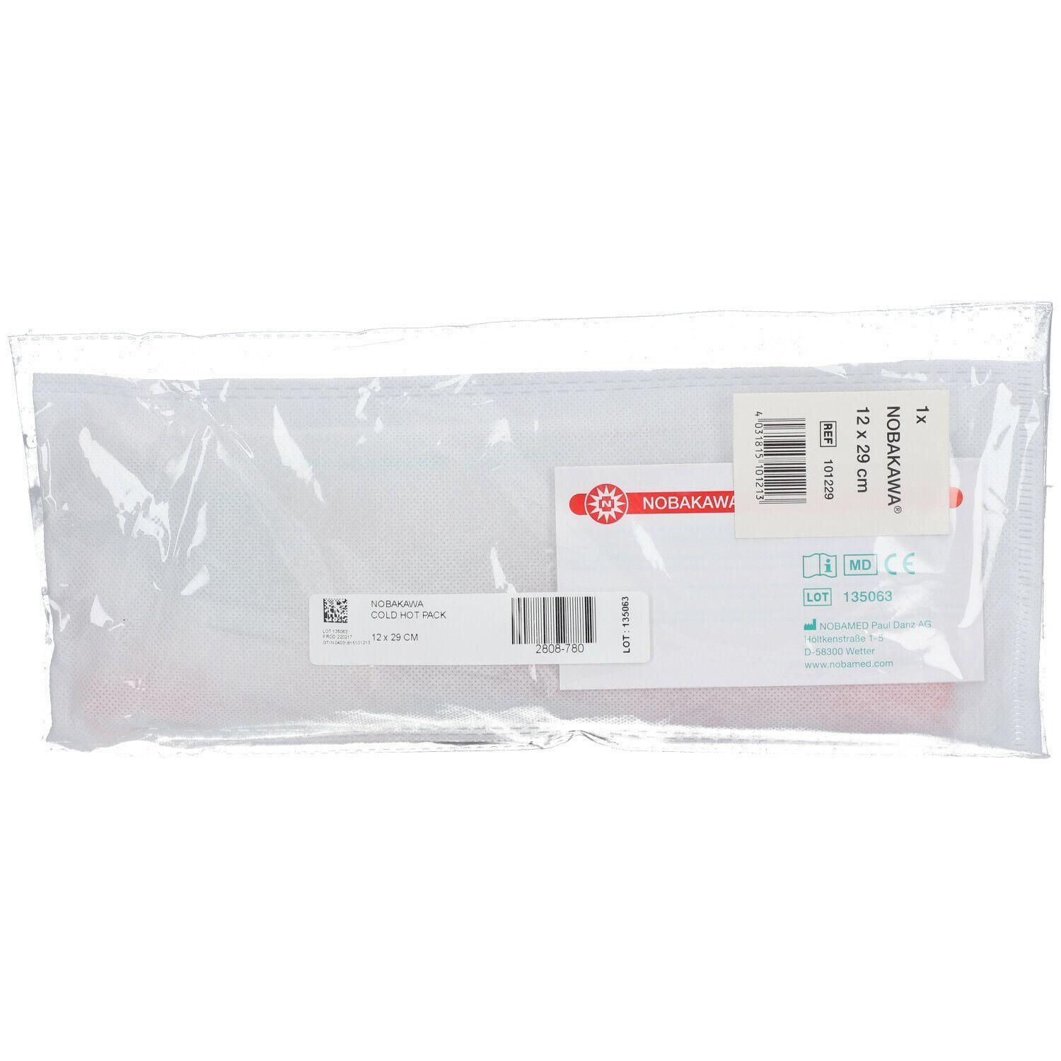 Compresse chaude-froide Nobakawa 12x29cm dans un emballage transparent avec étiquettes.
