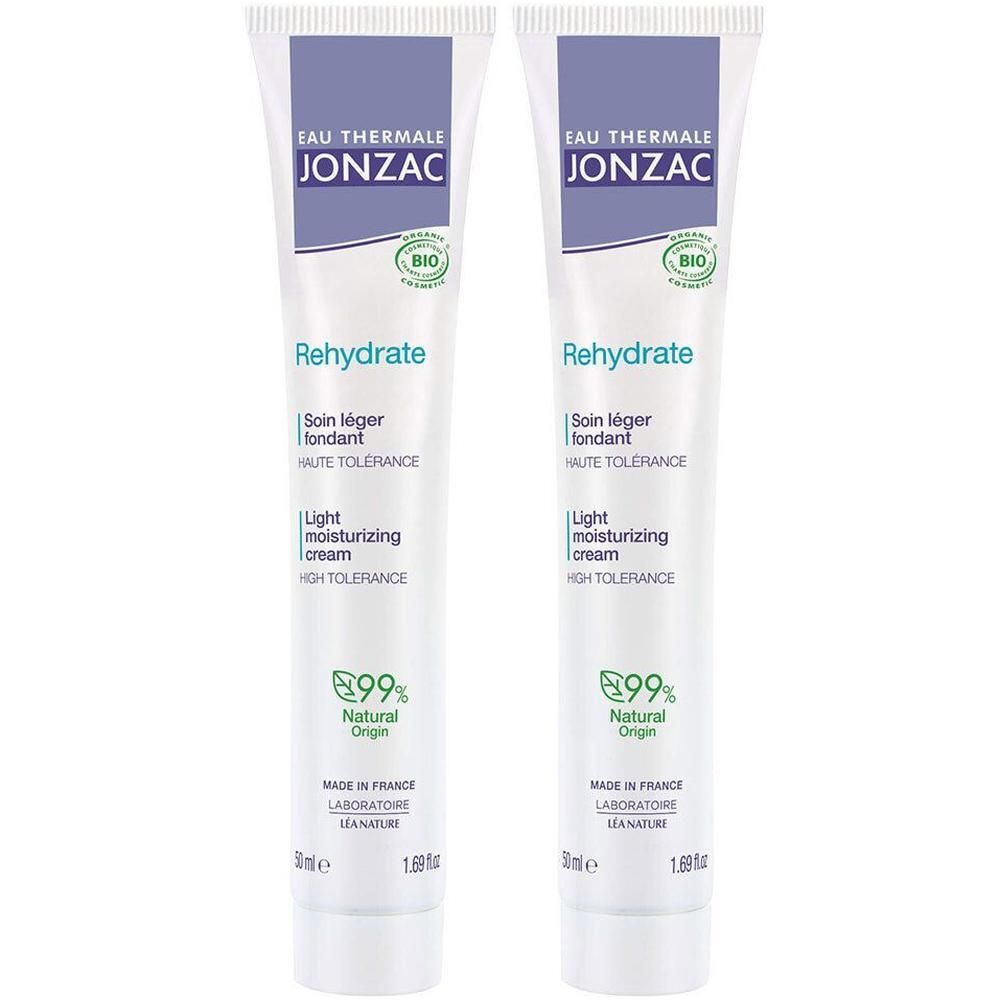 Twee Jonzac Rehydrate lichte smeltende crème tubes, 50ml. 99% natuurlijke oorsprong.