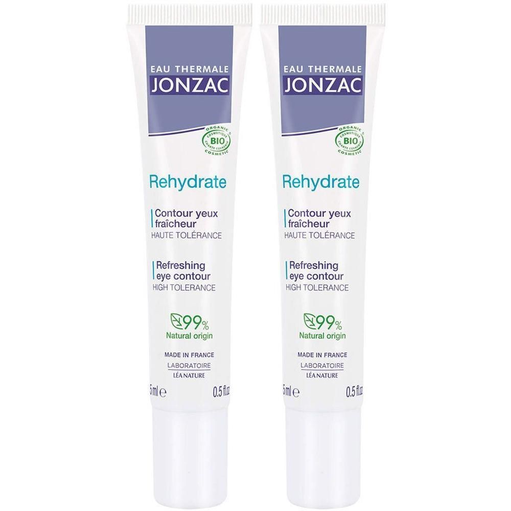 Twee Jonzac Rehydrate Oogcontourcrème tubes, 5ml, 99% natuurlijke oorsprong.