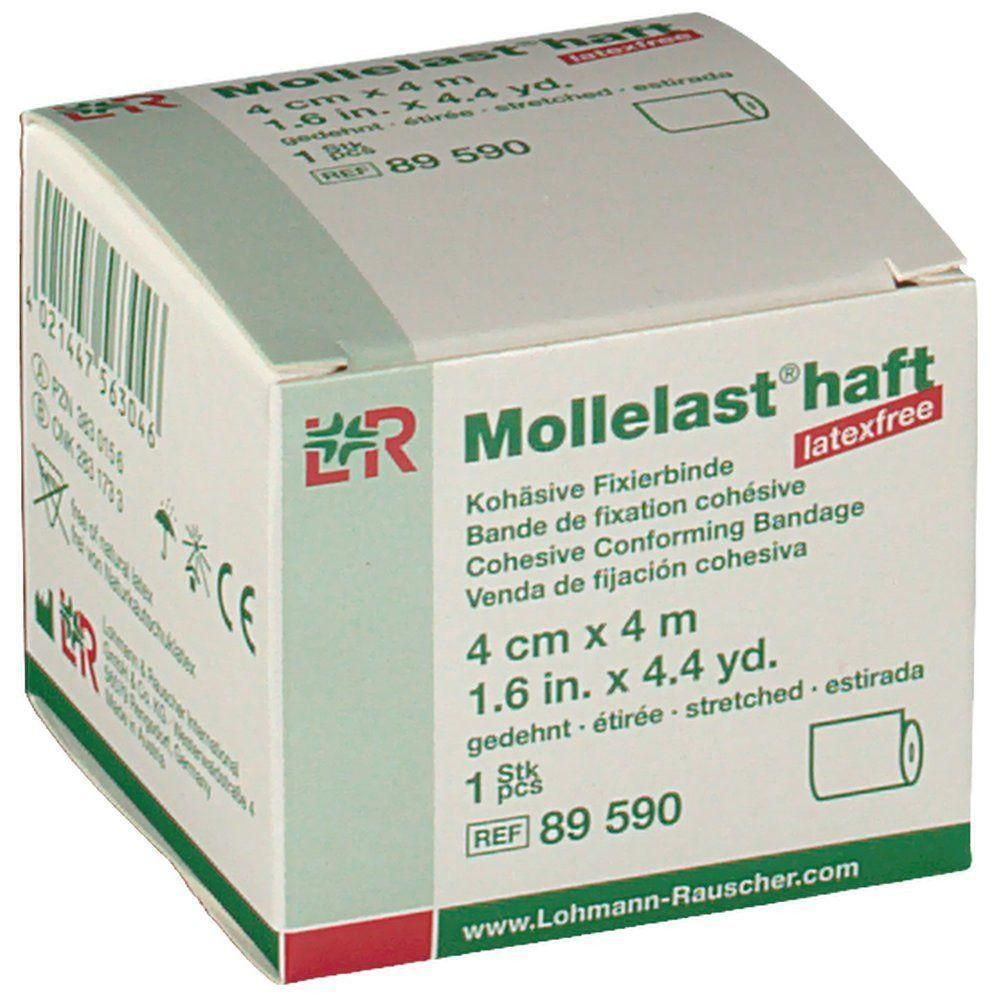 Mollelast Haft, cohesief verband, 4 cm x 4 m, latexvrij.