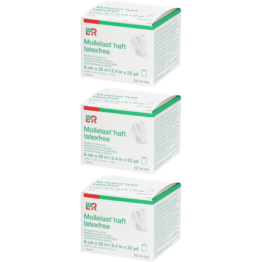Drie pakken Mollelast Haft latexfree, 6 cm x 20 m.