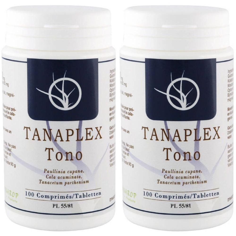 Twee potten Dynarop Tanaplex Tono, 100 tabletten per pot.