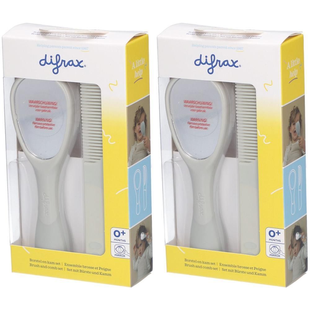 Difrax Borstel en Kam set, lichtgrijs, voor baby's vanaf 0 maanden.