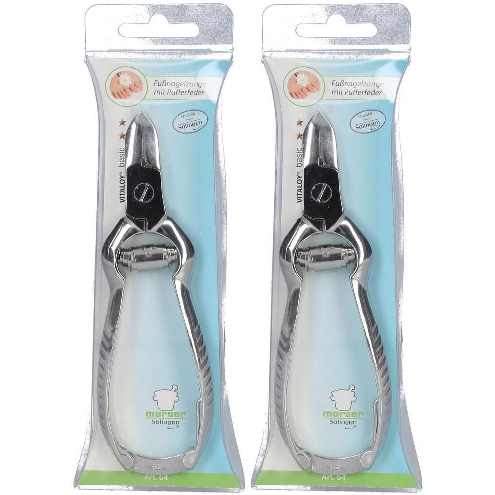 Deux paires de coupe-ongles de pieds mörser avec ressort, Basic 13 cm, en blister.