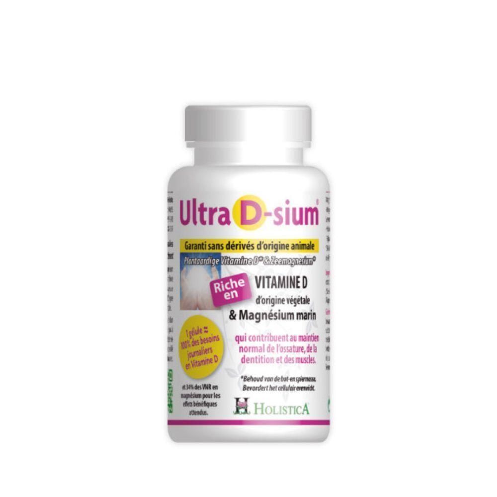 Flacon d'Ultra D-sium, complément alimentaire riche en vitamine D et magnésium.