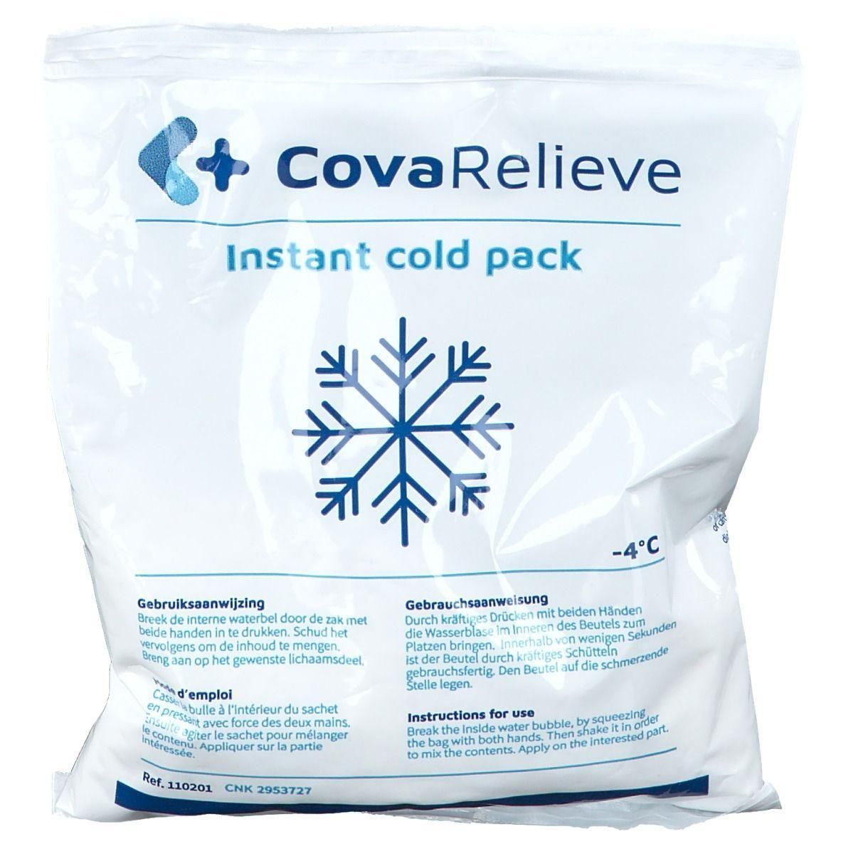 CovaRelieve Instant Cold Pack avec symbole flocon de neige et indication de température -4°C.