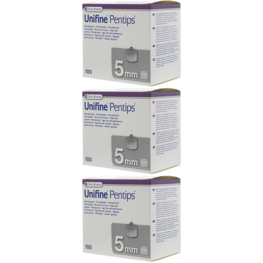 Drie pakken Unifine Pentips naalden, 5mm, 100 stuks per pak.