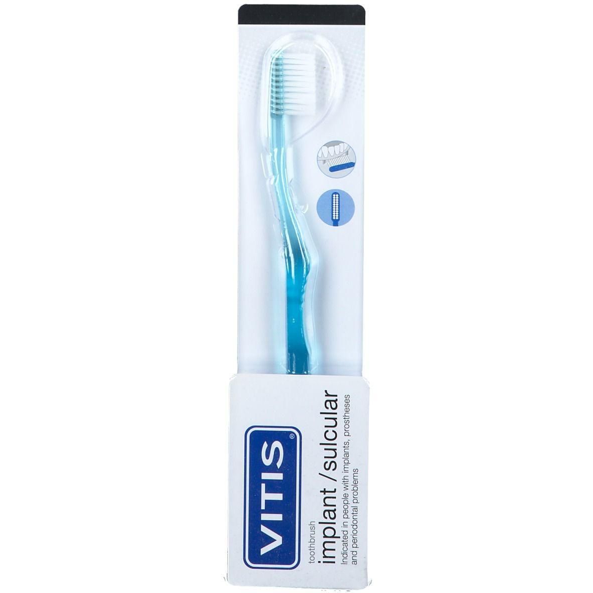 Vitis Implant Sulcular tandenborstel in doorzichtige verpakking.