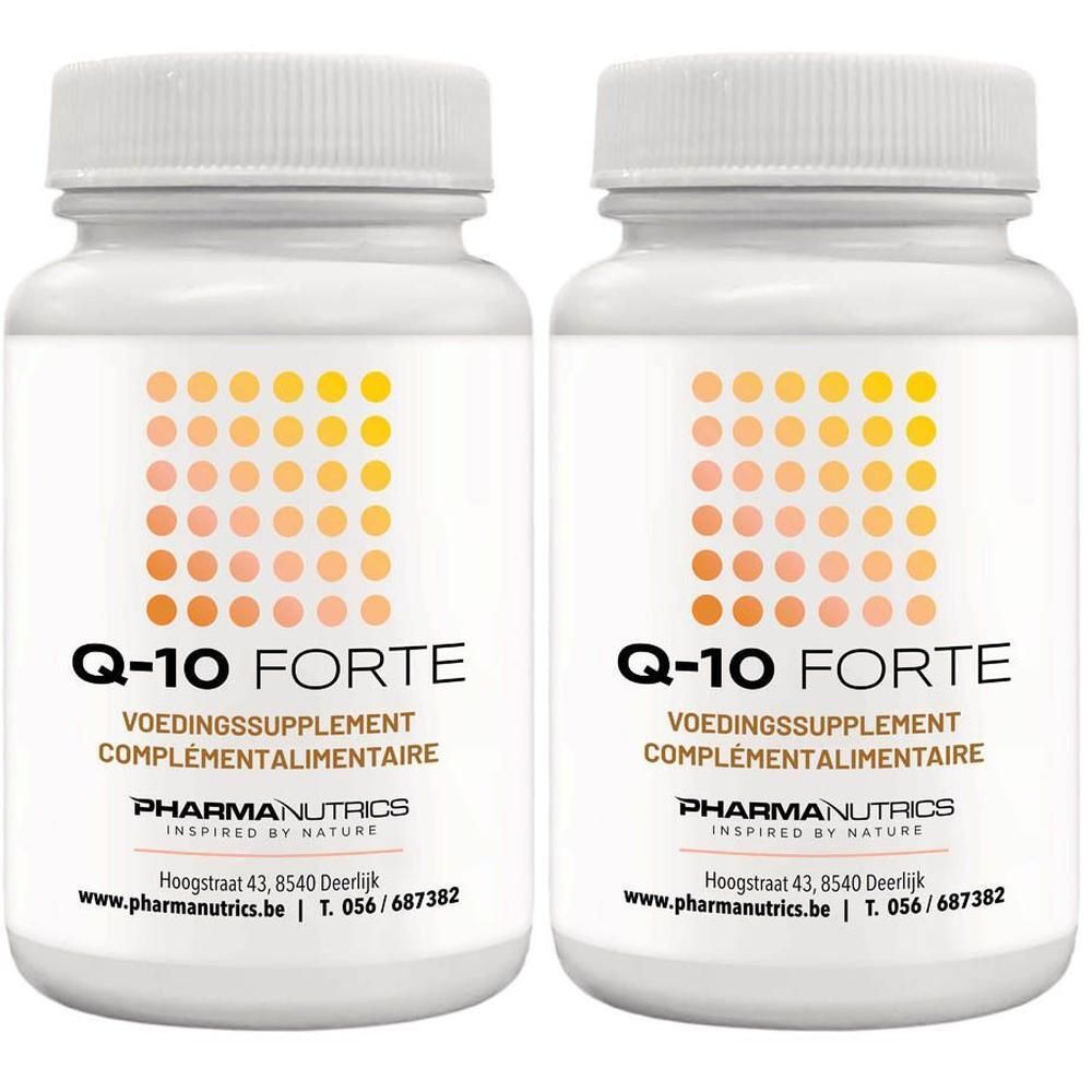 Twee potjes Q-10 Forte voedingssupplement van PharmaNutrics.
