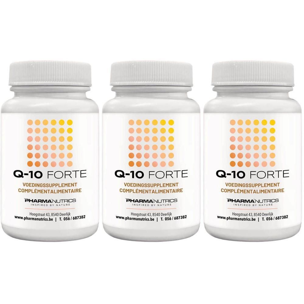Drie flessen Q-10 Forte voedingssupplement van PharmaNutrics.