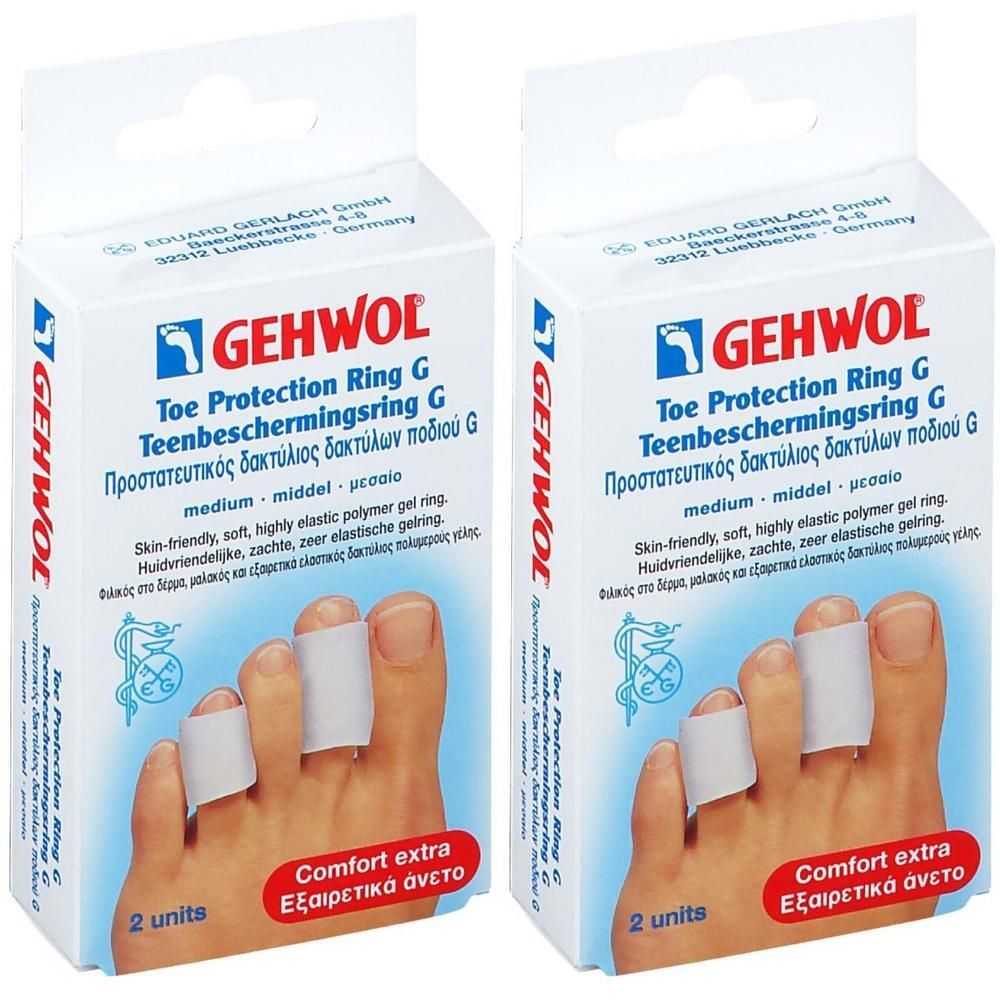 Deux paquets de Bague de Protection d'Orteil G Gehwol, anneaux souples en gel polymère élastique.