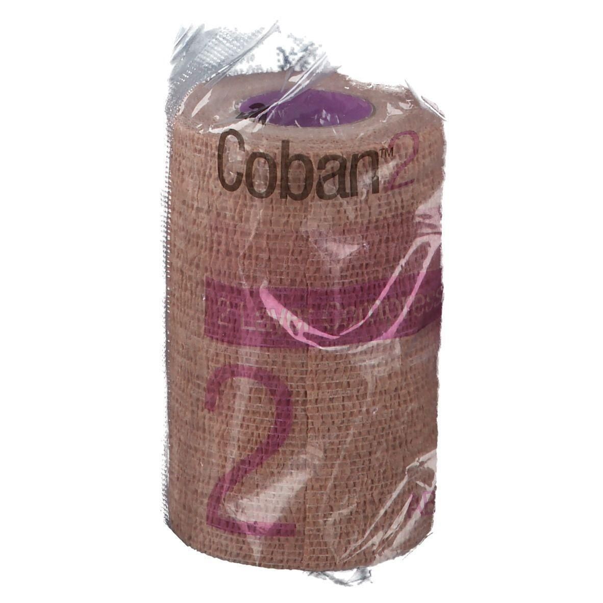 Bande de compression marron avec inscription "Coban 2" et le chiffre "2".