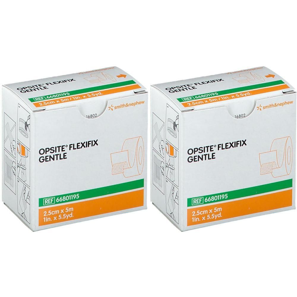 Deux boîtes Opsite Flexifix Gentle, 2,5 cm x 5 m.