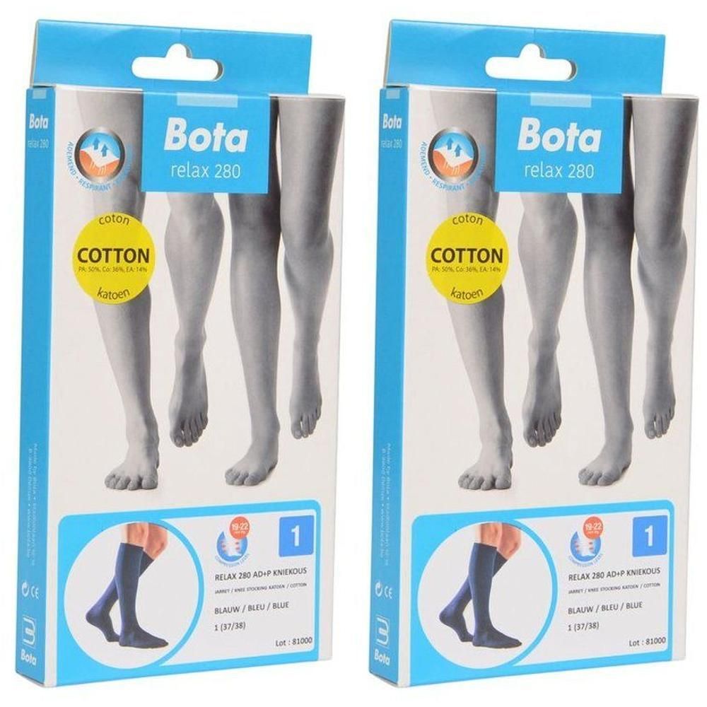 Twee pakken Bota Relax 280 compressiekousen van katoen, blauw, maat 1.