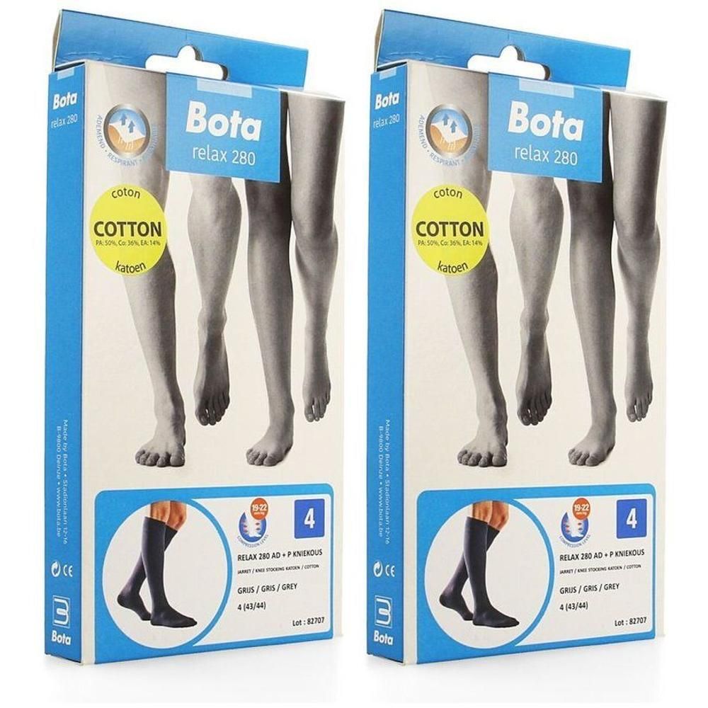Twee pakken Bota Relax 280 compressiekousen, grijs, maat 4.