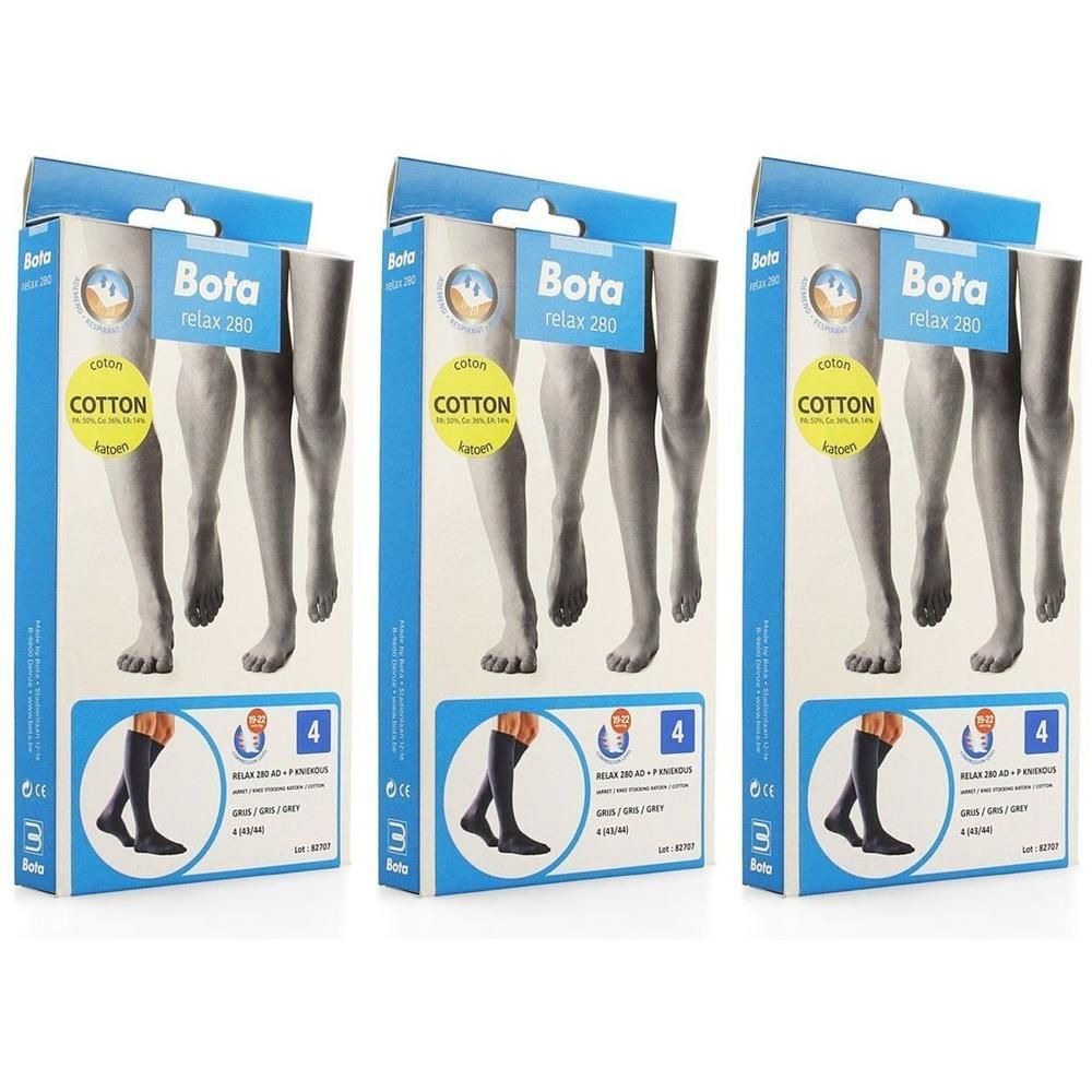 Trois paquets de chaussettes de compression Bota Relax 280, gris, coton, taille 4.