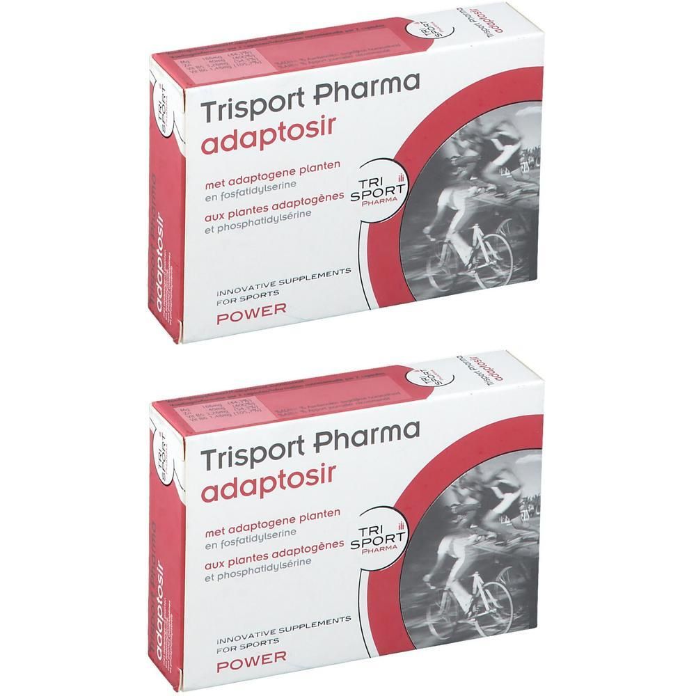 Deux boîtes Trisport Pharma Adaptosir avec image d'un cycliste.