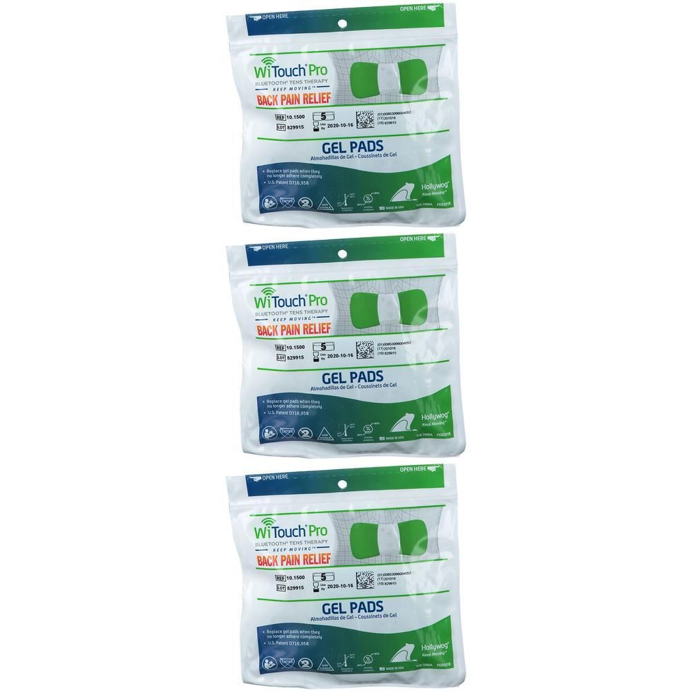 Trois paquets de tampons gel WiTouch Pro pour soulager la douleur au dos.