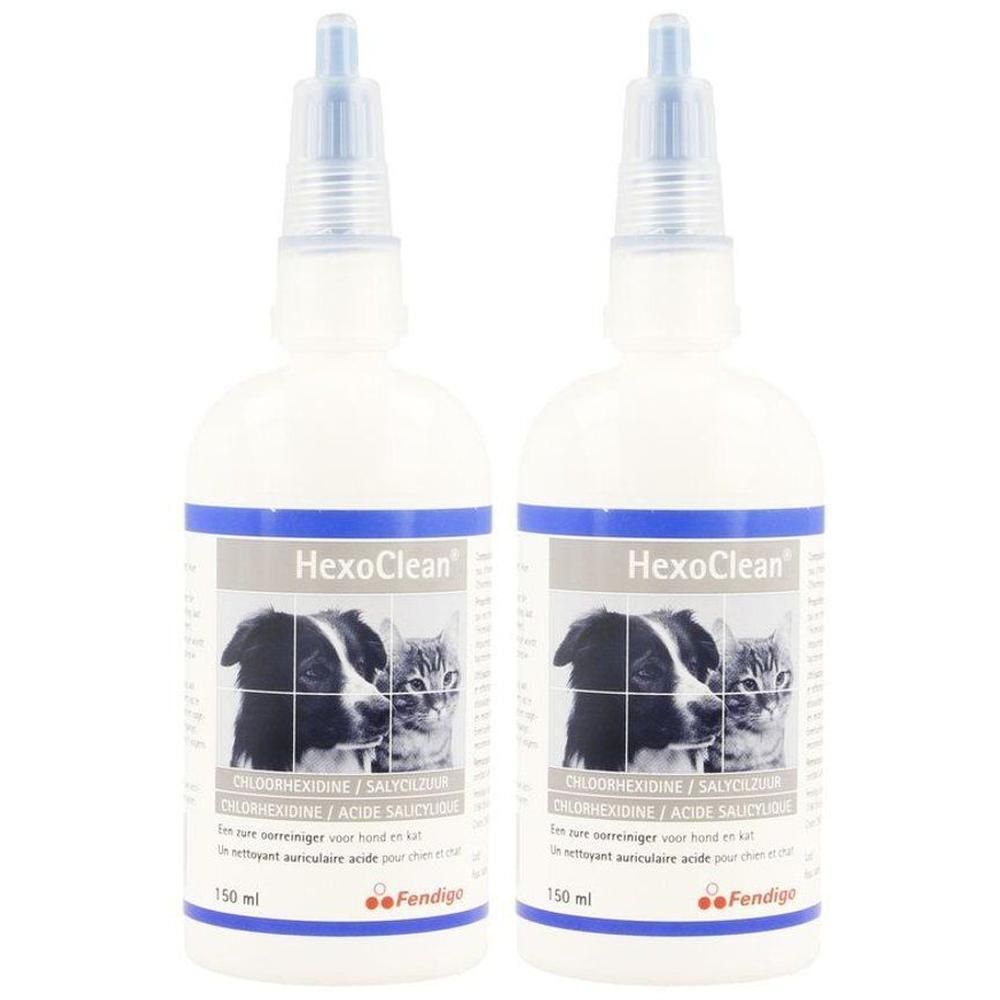 Deux flacons de nettoyant auriculaire HexoClean à l'acide salicylique. Pour chiens et chats. 150 ml.