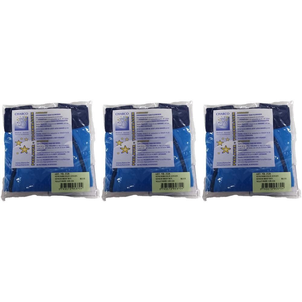 Trois paquets de Charco Slip Alarme Nuit Garçon M128 bleus.