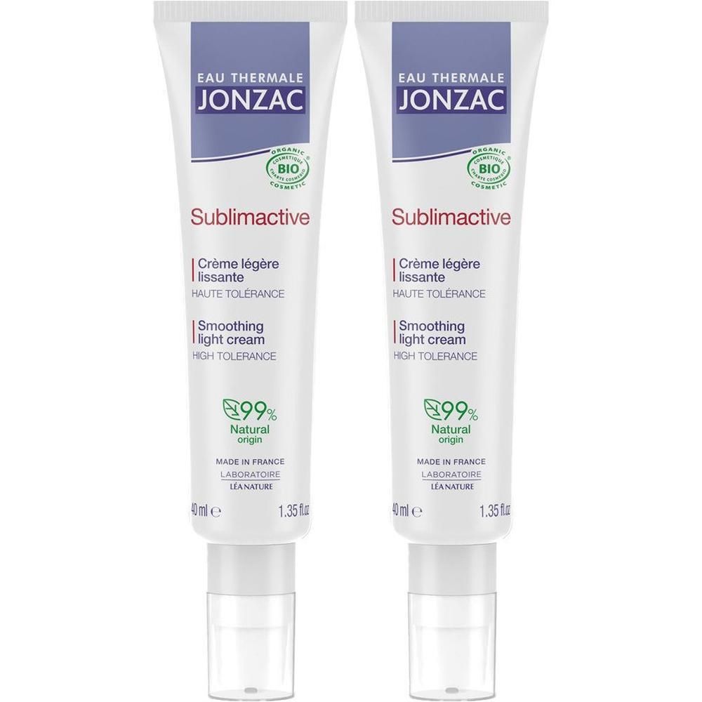 Deux tubes de Crème légère lissante anti-âge Jonzac Sublimactive, 40ml.
