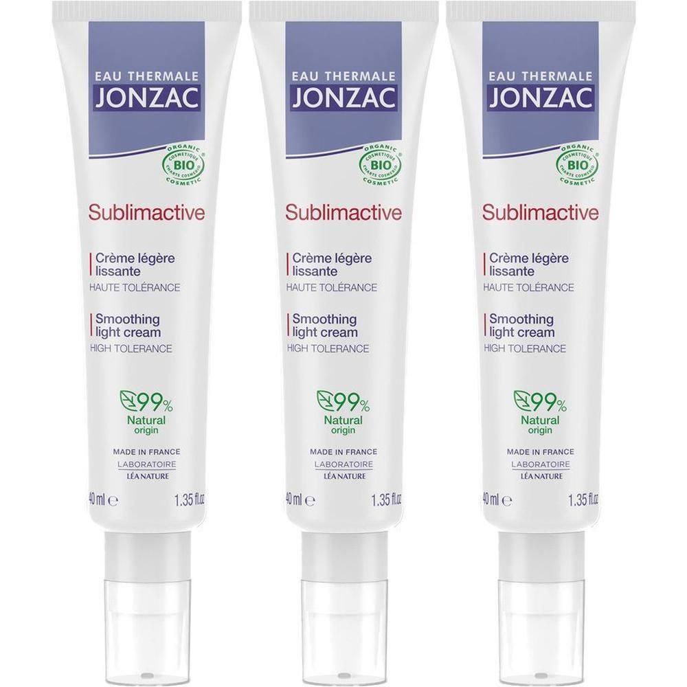 Trois tubes de crème légère lissante anti-âge Sublimactive Jonzac, 40ml.