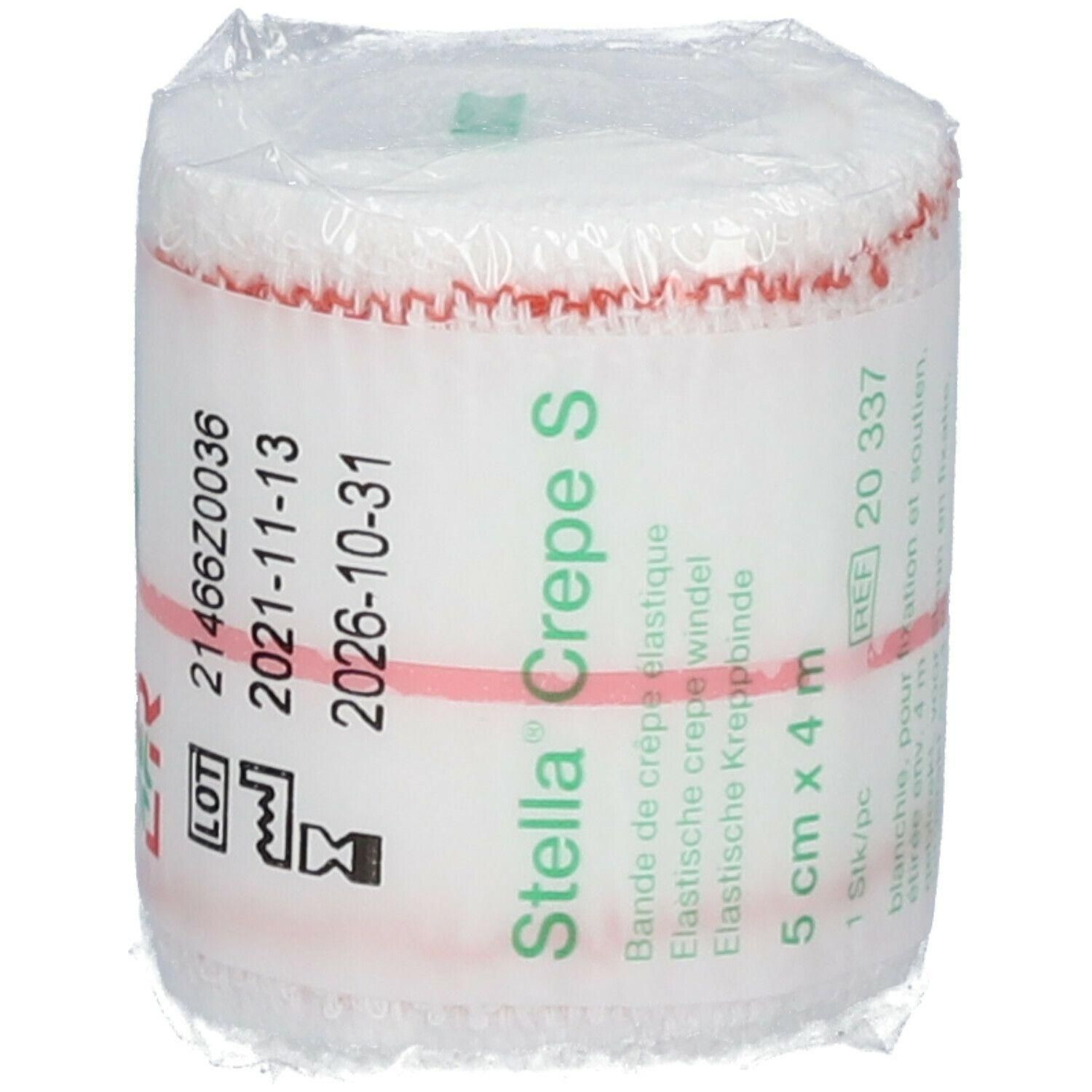 Bande de crêpe élastique, 5 cm x 4 m, blanche avec coutures rouges, Stella Crepe S.