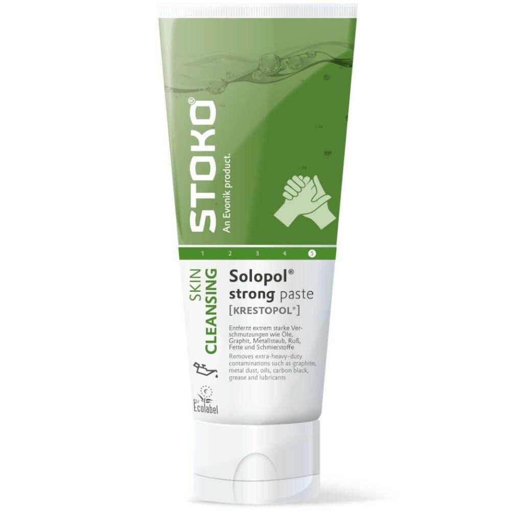 Stoko Solopol strong paste huidreinigingspasta in een tube. Verwijdert zware vervuilingen zoals olie, vet en smeermiddelen.