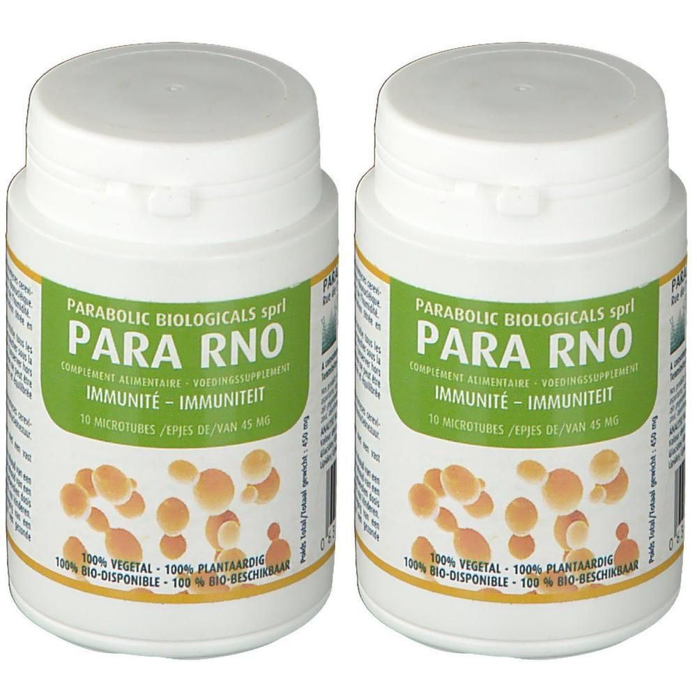 Twee potjes met Para RNO Microtubes, 10 stuks per potje, 45 mg.