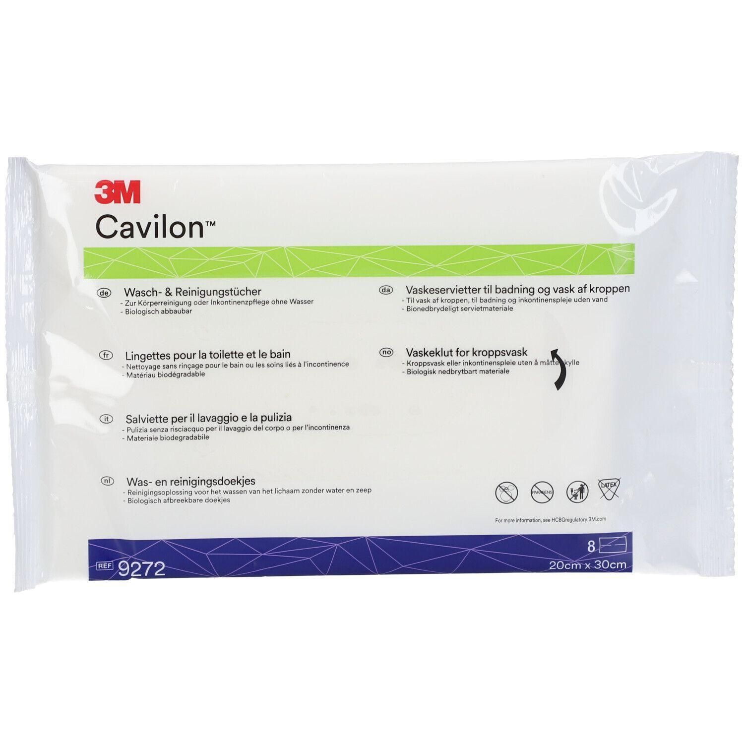 Lingettes 3M Cavilon pour la toilette et le bain, 8 pièces, 20cm x 30cm.