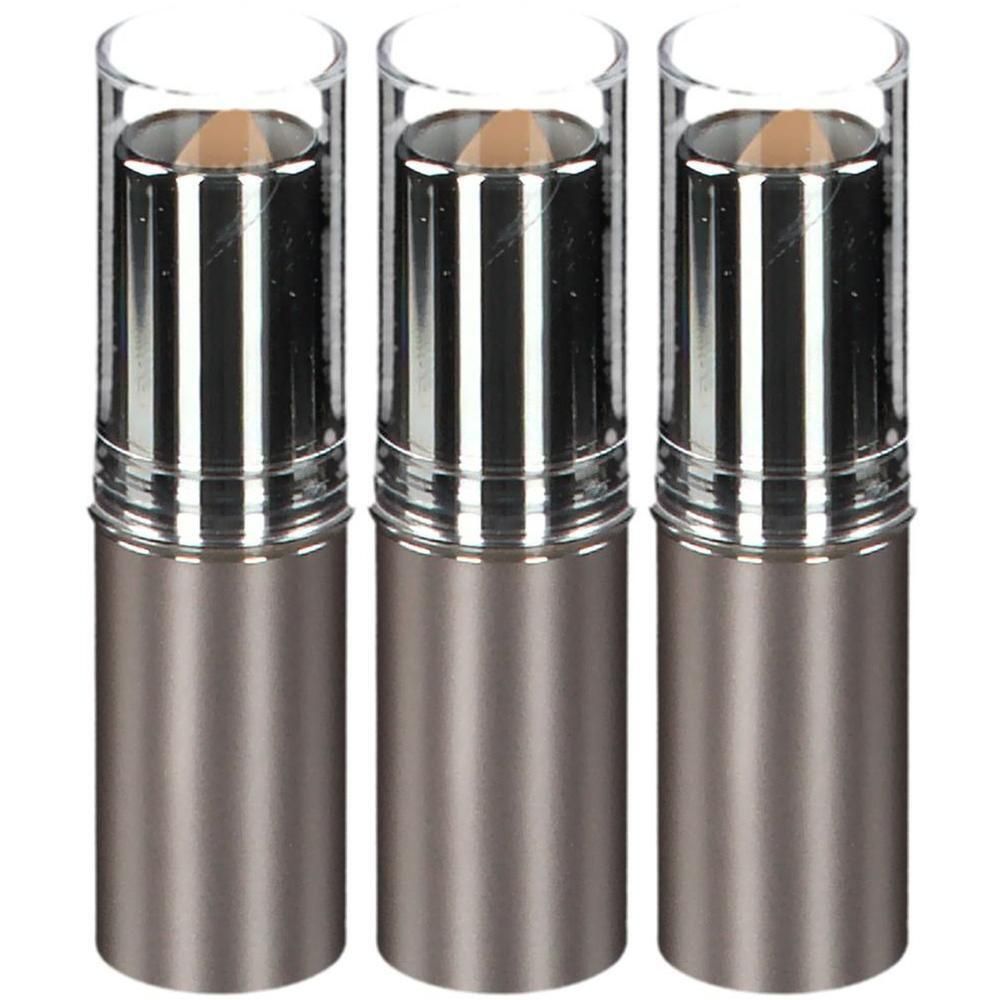 Drie concealersticks in een metaalbruine huls met een transparante dop.