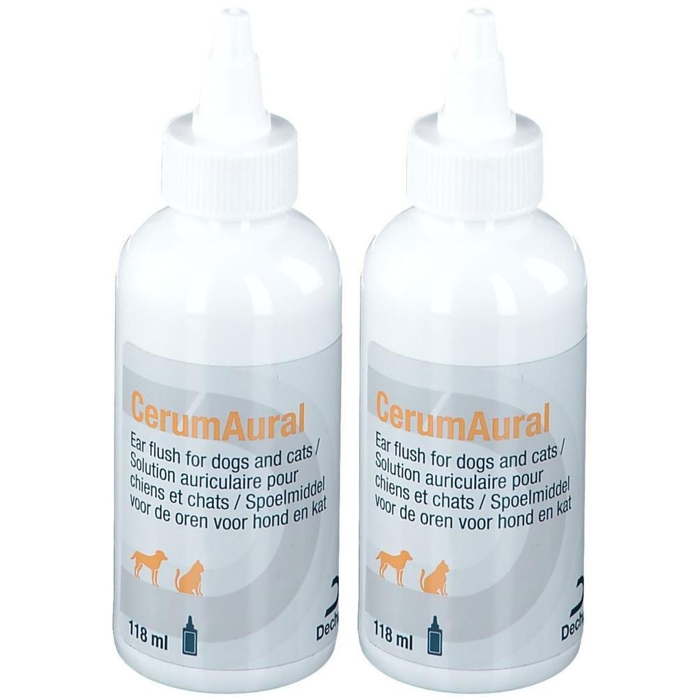 Twee flessen Cerumaural oordruppels voor honden en katten, elk 118 ml.