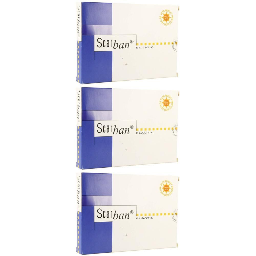 Drie pakken Scarban Elastic Mastopexy naast elkaar.