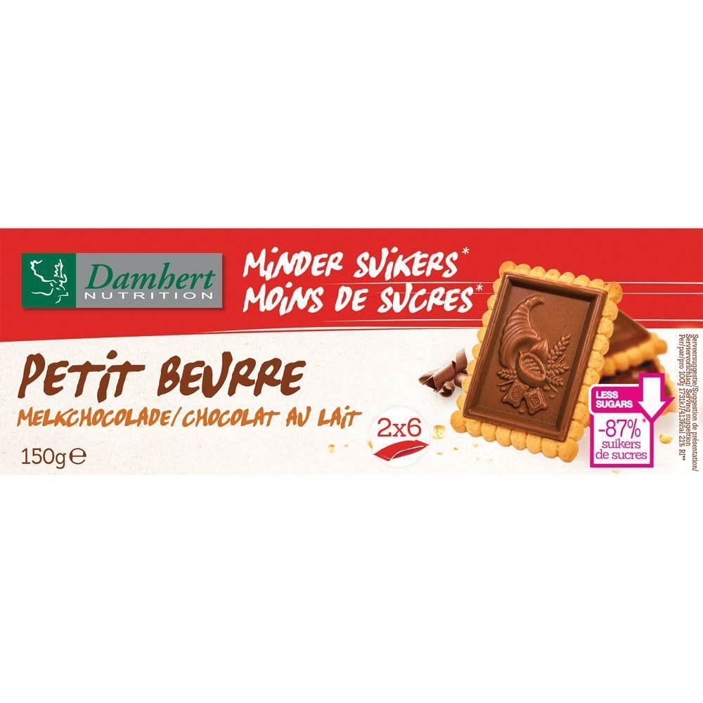 Damhert Petit Beurre Melkchocolade koekjes, 150g. Minder suikers.