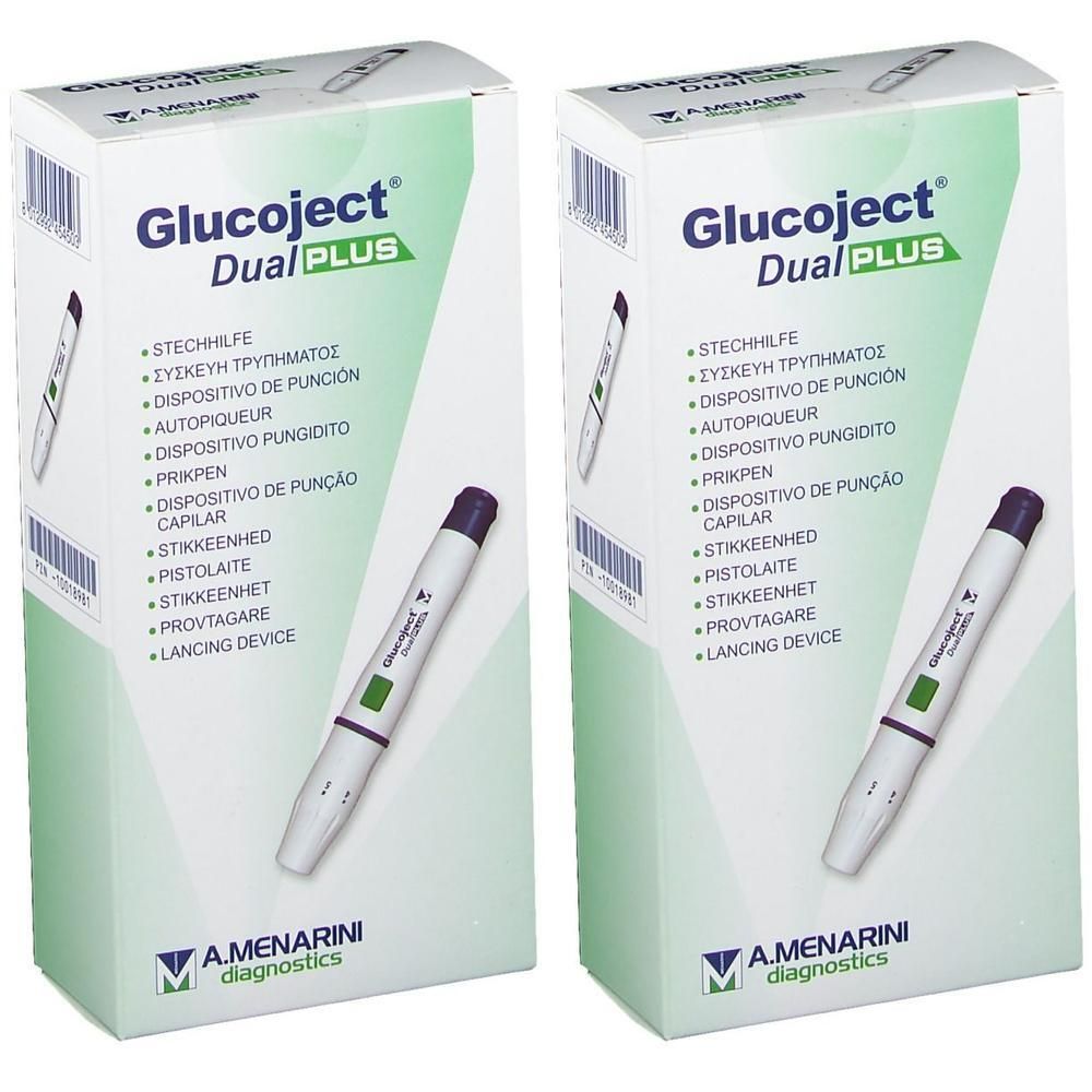 Deux boîtes de Glucoject Dual Plus Autopiqueur avec autopiqueur.