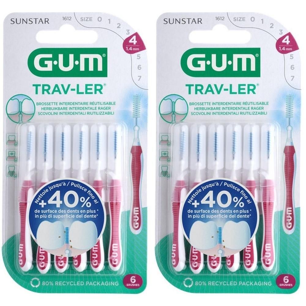 GUM Trav-Ler Brossettes interdentaires, 6 pièces en double paquet. Taille 1,4 mm.