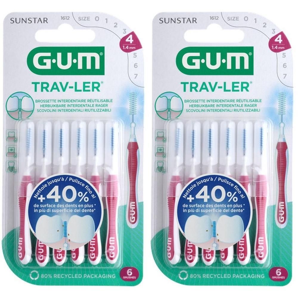 GUM Trav-Ler interdentale borstels, 6 stuks in dubbelverpakking. Maat 1,4 mm.