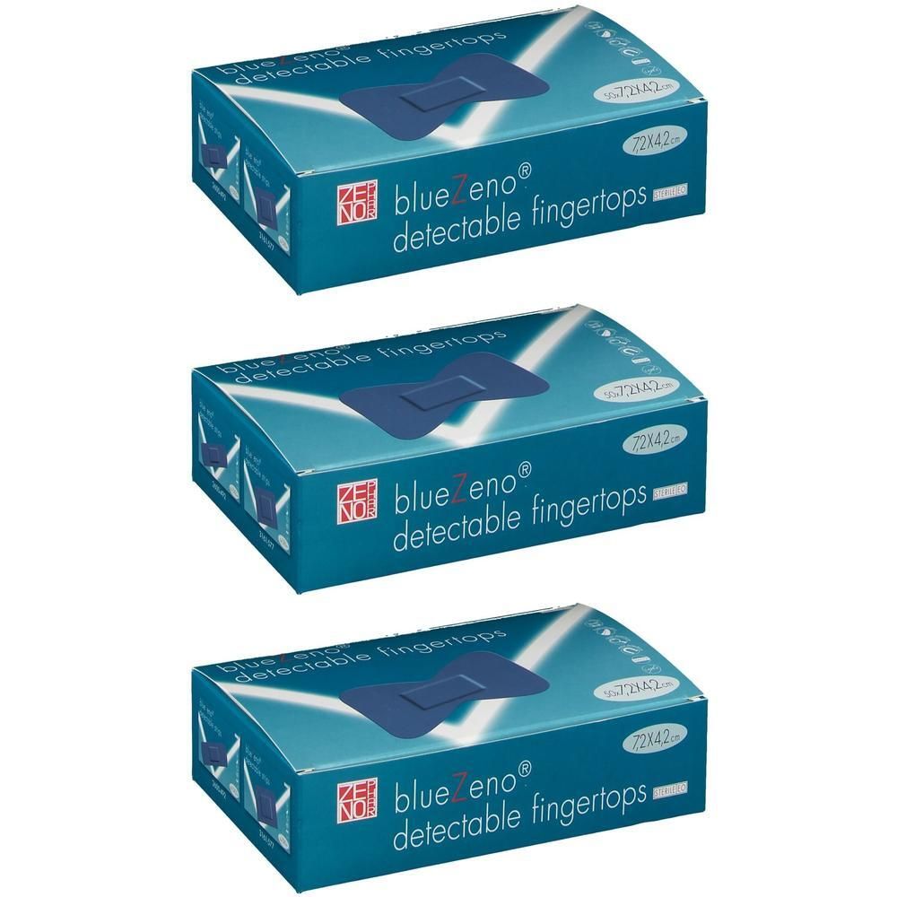 Drie dozen BlueZeno vingerbeschermers, blauw, met detecteerbare strip.
