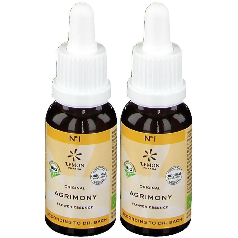 Twee flesjes Bachbloesem Agrimony van Lemon Pharma, N°1.