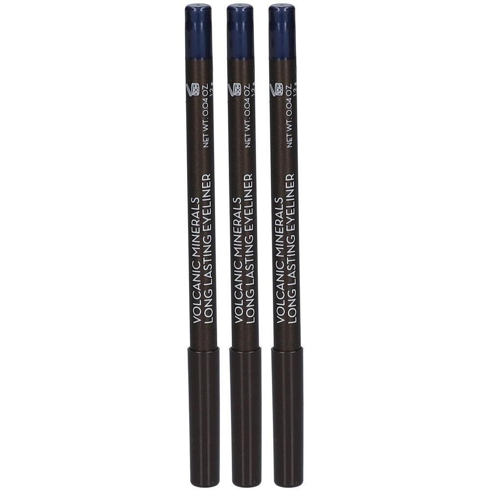Drie blauwe Korres Volcanic Minerals Long Lasting eyeliner potloden.