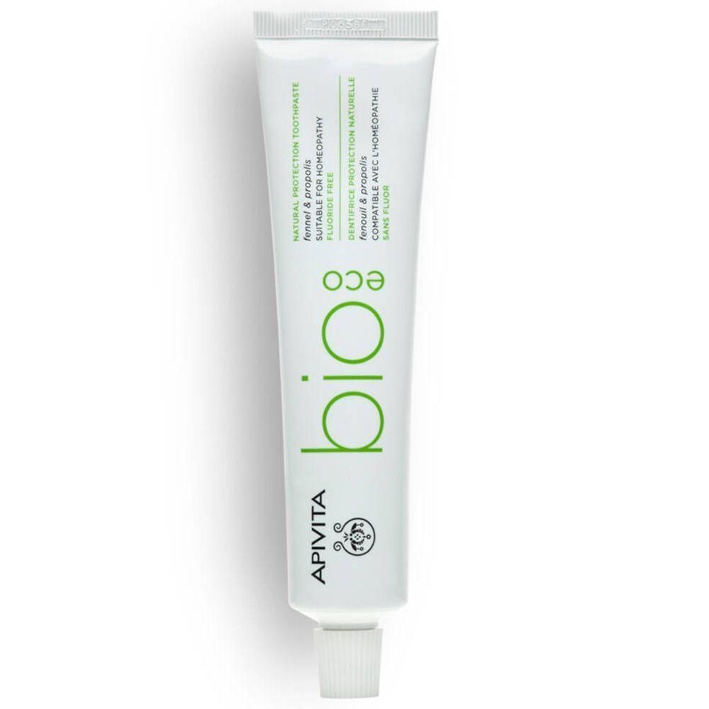 Dentifrice Apivita Bio-Eco Fenouil & propolis, compatible avec l'homéopathie, sans fluor.