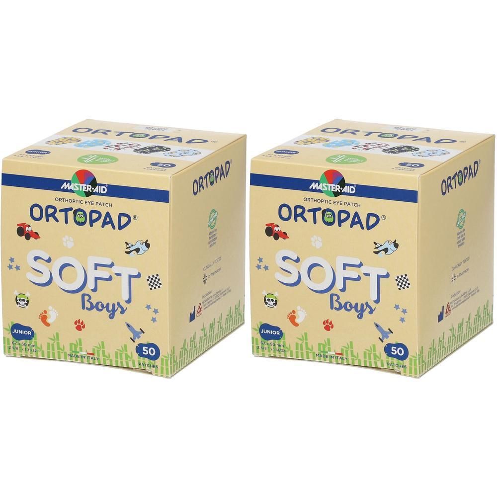 Twee pakken Ortopad Soft Boys Junior oogpleisters, 50 stuks per pak.