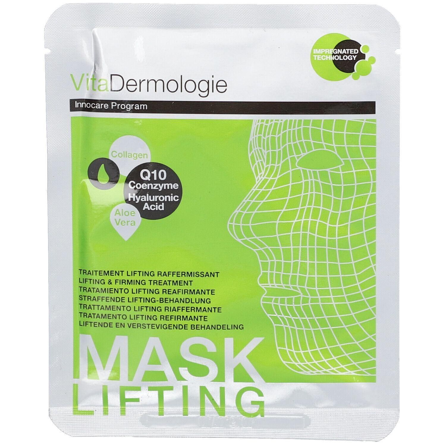 Masque lifting VitaDermologie avec Q10, Collagène, Acide Hyaluronique et Aloe Vera.