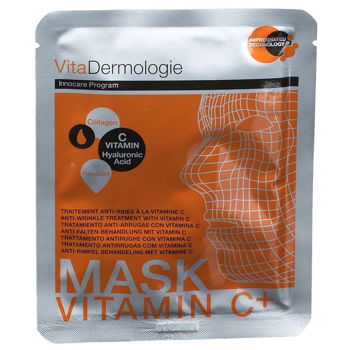 VitaDermologie gezichtsmasker met Vitamine C, Collageen en Hyaluronzuur. Anti-rimpel behandeling.
