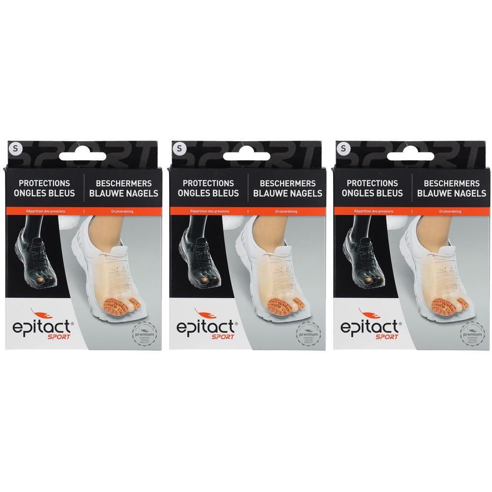 Trois paquets de Protections Ongles Bleus Epitact Sport, taille S.