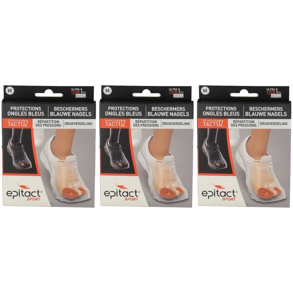 Trois paquets Epitact Sport Protections Ongles Bleus, taille M.