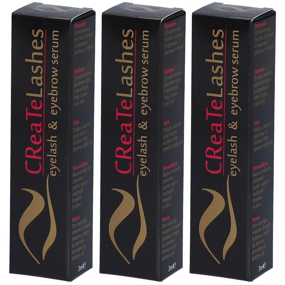 Drie doosjes CReaTeLashes Wimper- en wenkbrauwserum, 3ml.