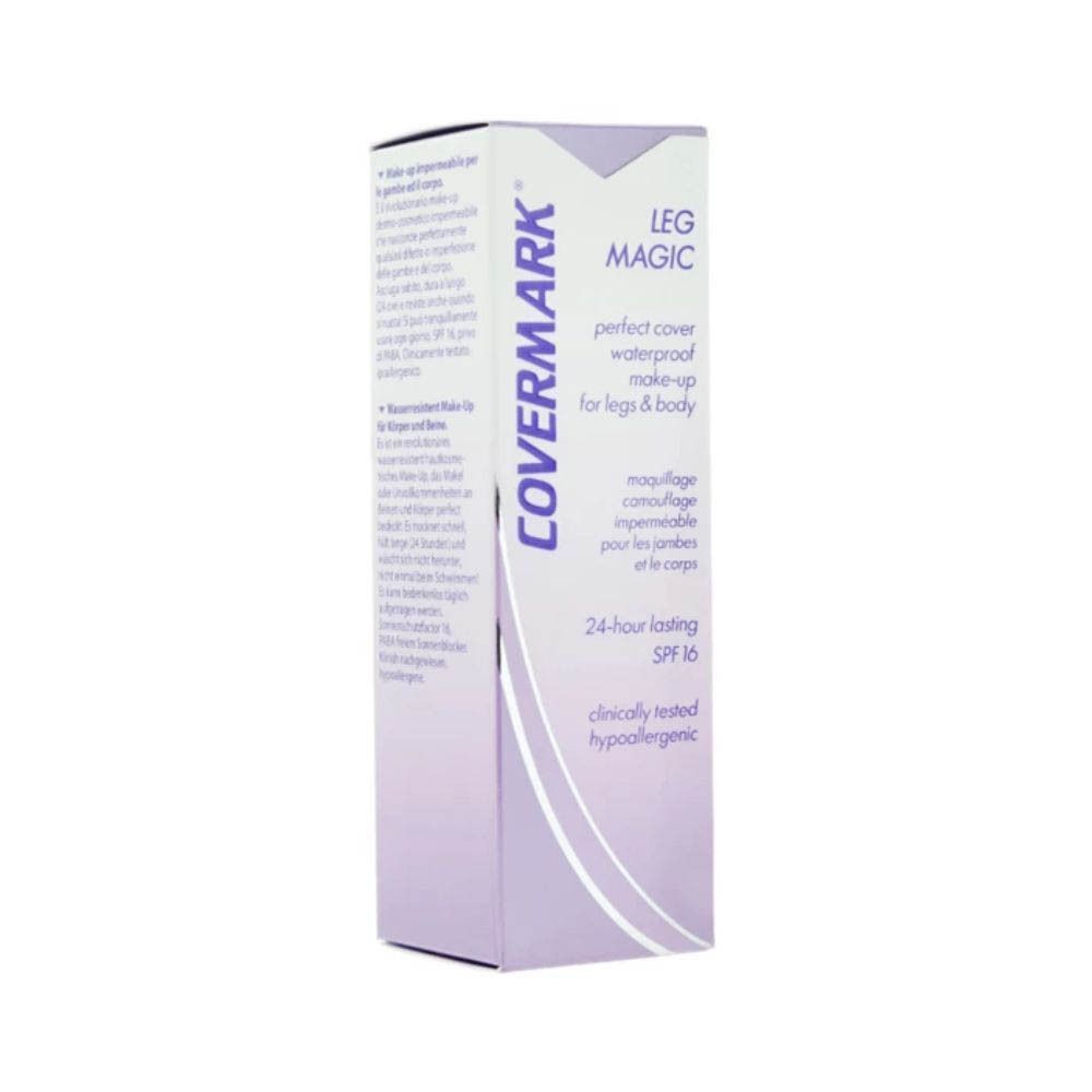 Verpakking van Covermark Leg Magic SPF 16, waterdichte make-up voor benen en lichaam.
